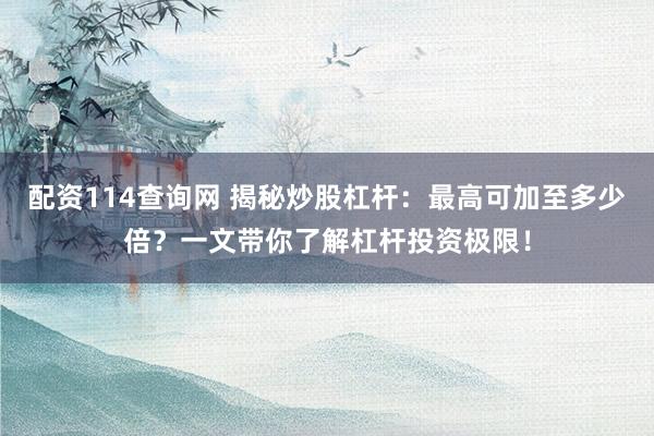 配资114查询网 揭秘炒股杠杆：最高可加至多少倍？一文带你了解杠杆投资极限！